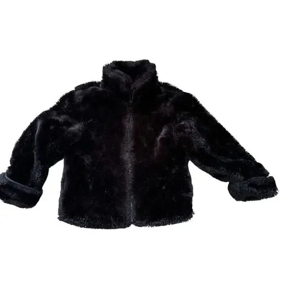 The Gap, Girls size 5/6, Fuzzy, Faux Fur, Black Winter Coat/Sweater