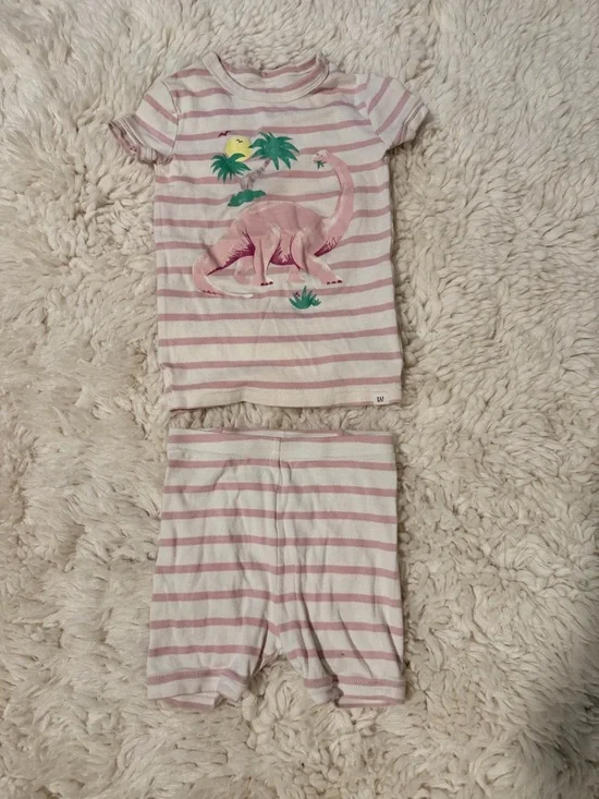 GAP Pink and White Striped Dinosaur Pajama Set