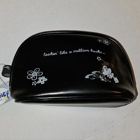 Disney Store Minnie Mouse Genuine Leather Cosmetic Case – Black & Red – NWT