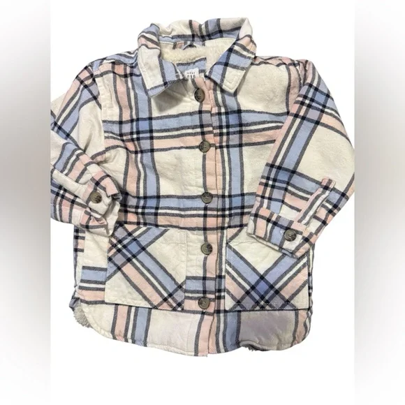 GAP Kids Plaid Shacket Button Down Shirt - Pink and Blue
