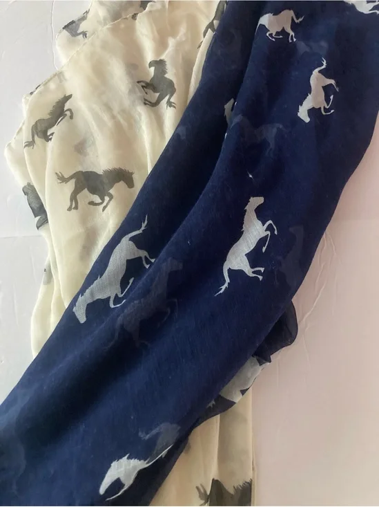 Navy and Cream Running Horse Print Lightweight Scarfs.You get both.