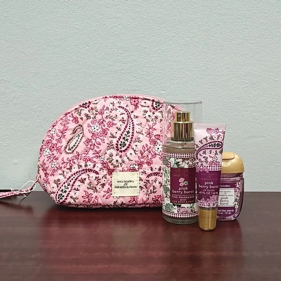 Bath & Body Works Vera Bradley PINK BERRY BURST Cosmetic Bag & Mini Set