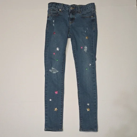 GAP Girls 10R Blue Stretch‎ Skinny Jeans with Star Embellishments