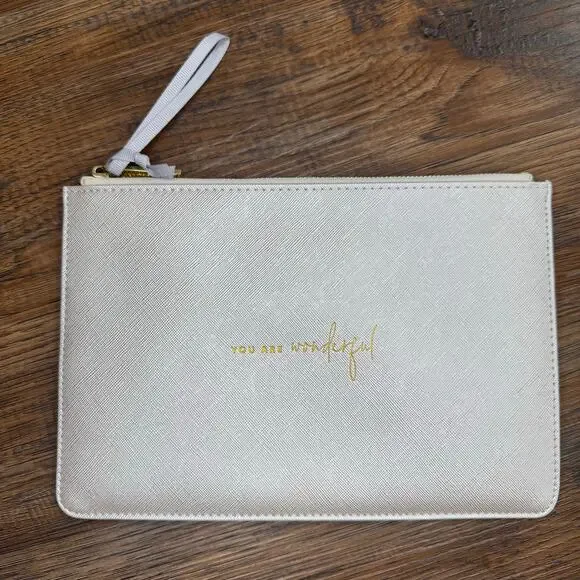 Katie Loxton London YOU ARE WONDERFUL Zipper Pouch Clutch Metallic cream gold