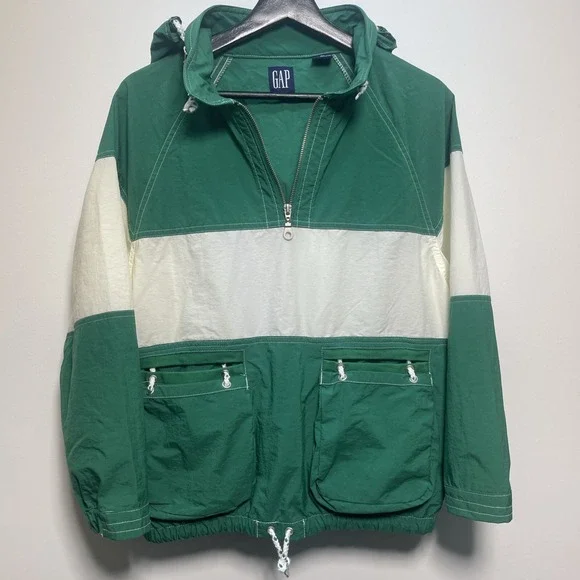 Gap Kids Sailing Style Nautical Windbreaker Green White Stripe XL Lightweight