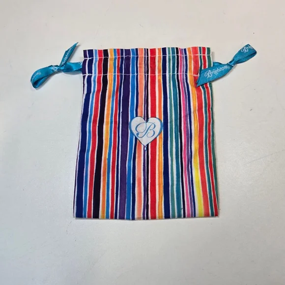 Brighton Jewelry Pouch Multicolor Striped Blue Heart Drawstring Cosmetic Bag