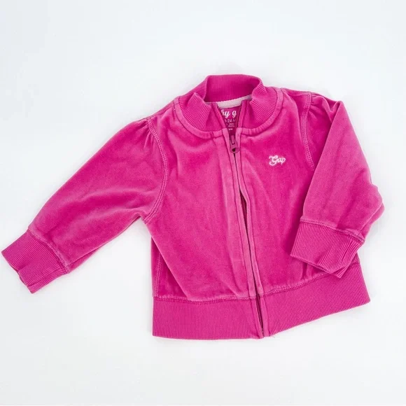 Baby Gap Velvet Pink Zip Up Track Jacket Infant Size 18-24m