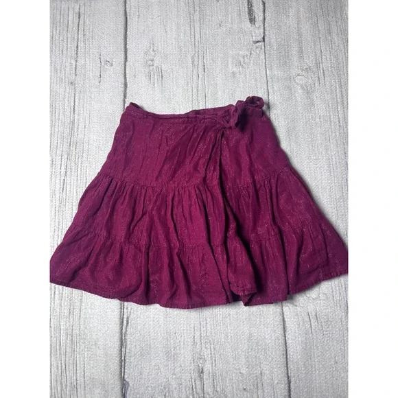 GAP Kids Girls Maroon Shimmer‎ Tiered Wrap Skirt Size 6