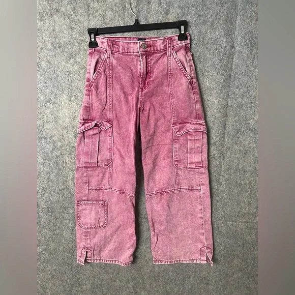 GAP Kids Girl Size 8 Fuchsia Pink Cargo Wide Leg‎ Denim Pants
