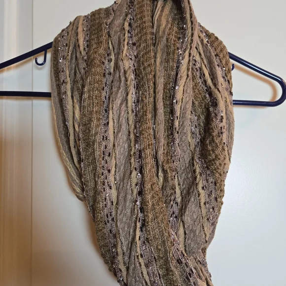 Textured Brown Infinity Scarf with Sequins
