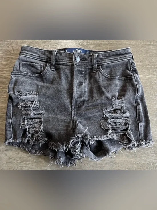 Hollister Black Denim Distressed Shorts 26
