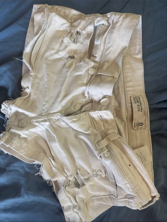 Abercrombie & Fitch Cream Frayed Denim Shorts