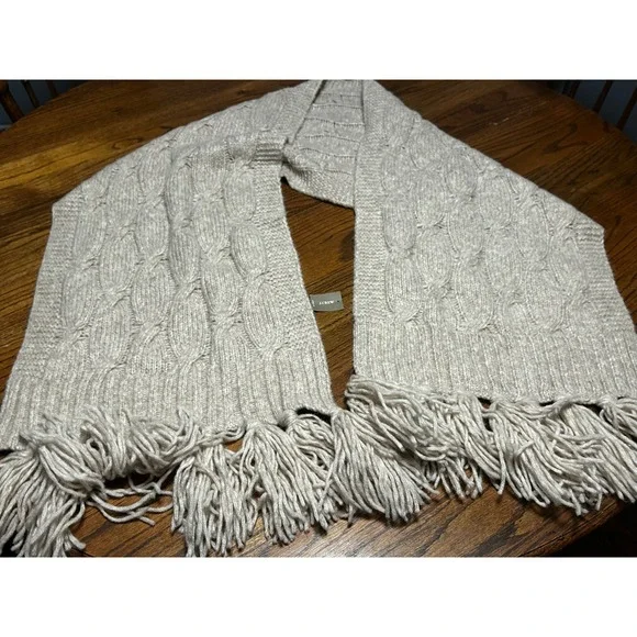 J.Crew Cable Knit Scarf Oatmeal Beige Wool Blend Tassel Fringe BD053 HO21 NEW