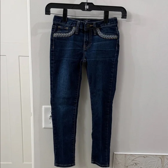 GAP Kids Dark Blue Super Skinny Fit Jeans with Braided Detail Size 7