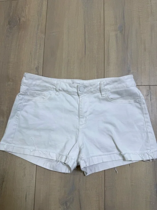 PAIGE White Denim Frayed Hem Shorts