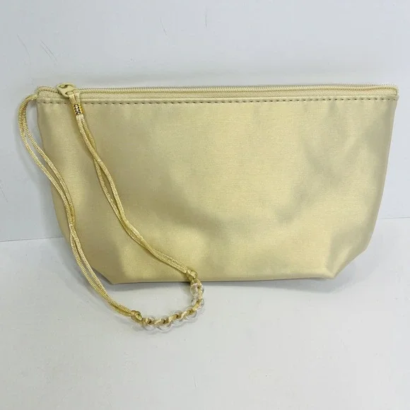 Estee Lauder Travel Case Makeup Bag Pouch Beaded Handle Beige 9x5