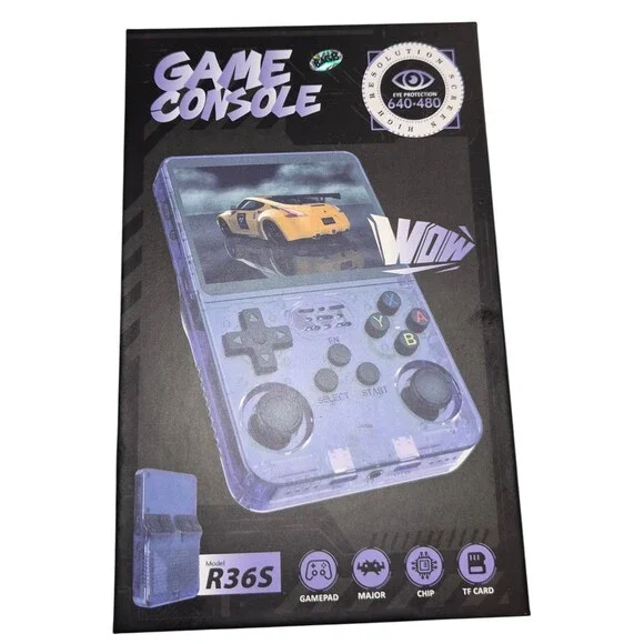 R36S Handheld Game Console Kids OS Purple R36S Retro 64GB Screen Dual Joystick