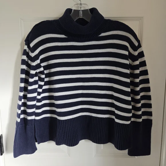 GAP Kids L. Navy and White Striped Sweater, Cropped, Boxy, Nautical, Fisherman