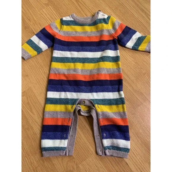 Baby Gap Striped‎ Neutral Color Linen One Piece W/Snaps Size 6-12 Months