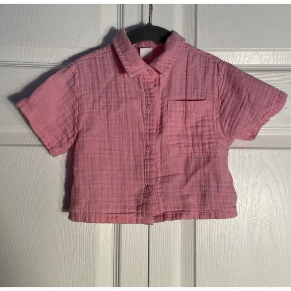 Baby Gap‎ Shirt Girls 2 Years Pink 100% Cotton Gauze Short Sleeve Button Up Top