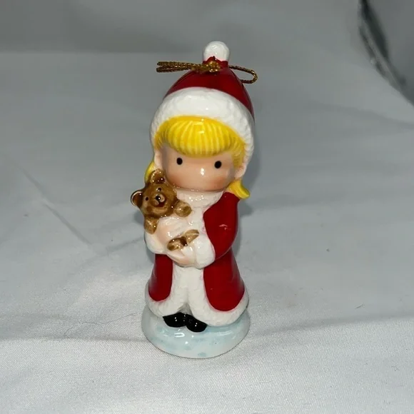 Vintage Joan Walsh Anglund Porcelain Christmas Ornament Girl with Bear