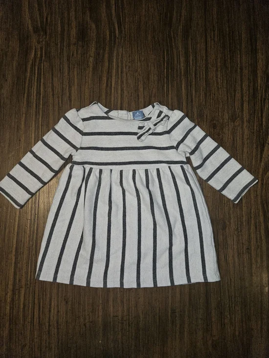 GAP White and Navy Striped Long-Sleeve Dress with Neck Bow