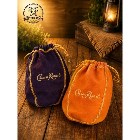 CROWN ROYAL PEACH BAG LOT OF 2 ORANGE PURPLE DRAWSTRING WHISKEY POUCHES