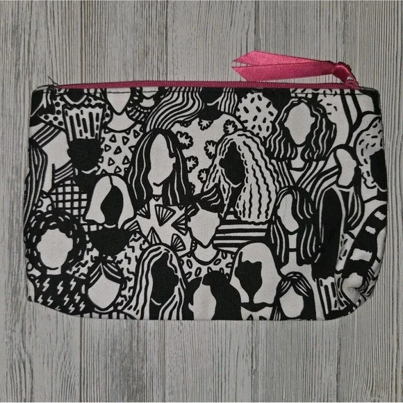 Ipsy X epcWitte Cosmetic Make-Up Bag Pouch Black & White Faceless Heads 8x5.5