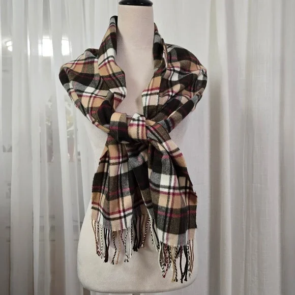 NWT Kohls Womens Plaid Scarf‎ Fringe Super Soft Brown Black Beige Winter Fashion