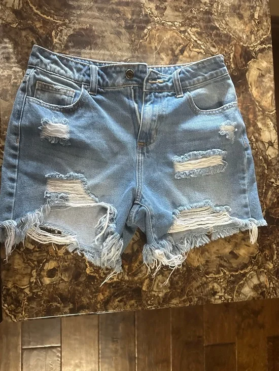 Cello Light Blue Distressed Denim Shorts