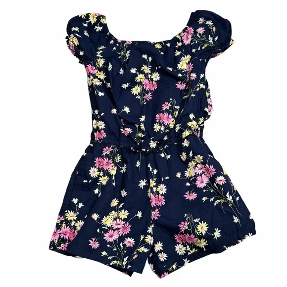 GAP Kids Girls Puff Sleeve Floral Romper | Navy | Size 14-16