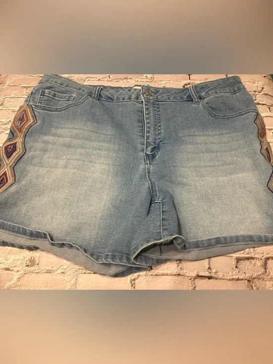 Light Blue Denim Shorts with Embroidered Sides