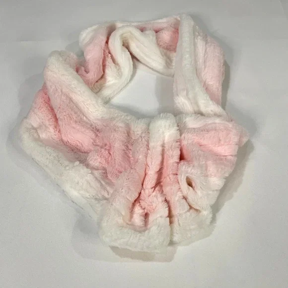 Justice‎ Plush Faux Fur Infinity Scarf Pink White Ombre Soft Cozy One Size