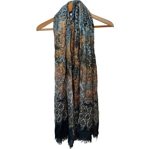 Women's Lightweight Abstract‎ Animal Floral Paisley Scarf Blue Brown Black Boho