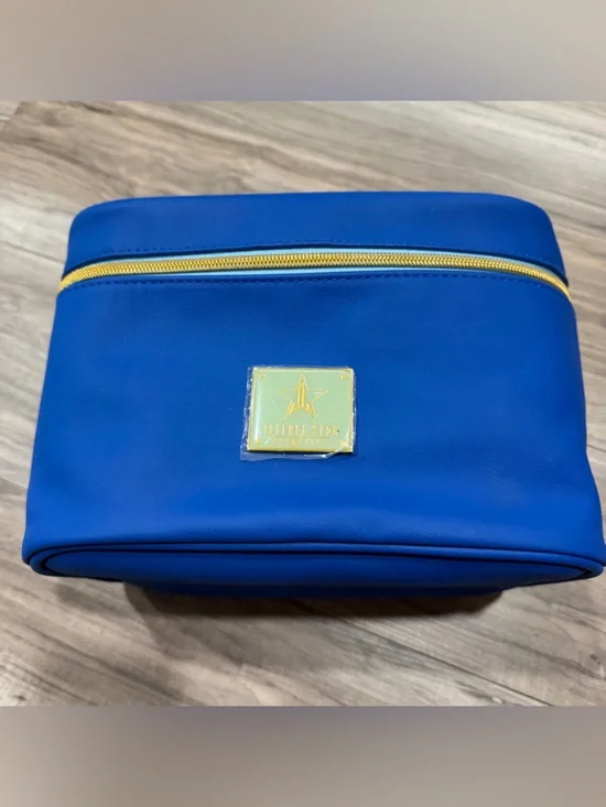 Jeffree Star Cosmetics Dark‎ Blue Zip Train Case Travel Makeup Bag Gold Zipper