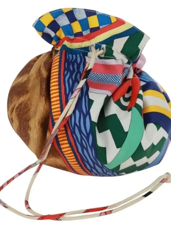 HERMES Petit Ash Pouch Silk Multicolor Auth 168996M