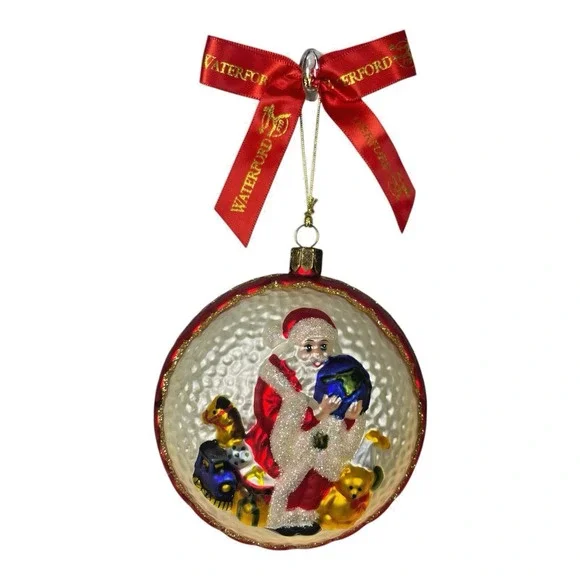 Waterford Holiday Heirlooms Santa Claus Glass Ball Ornament Red Ribbon‎ 2003 VTG