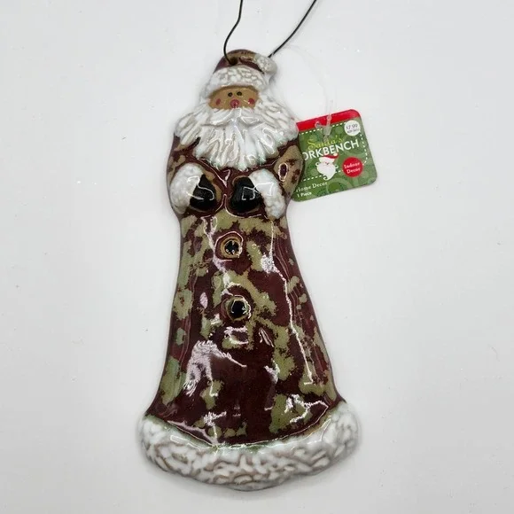Santa's Workbench Ceramic Father Christmas Wall Decor Mottled Glaze 2002