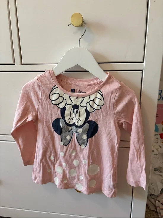 Baby Gap Disney Minnie Mouse Tee Girls Size 2 Pink Long Sleeve