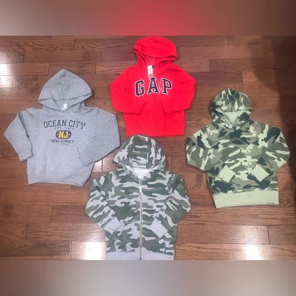 Lot of 4 Toddler Hoodies 4-5T – GAP NWT, Ocean City, Carters Camo, Wonder Nation