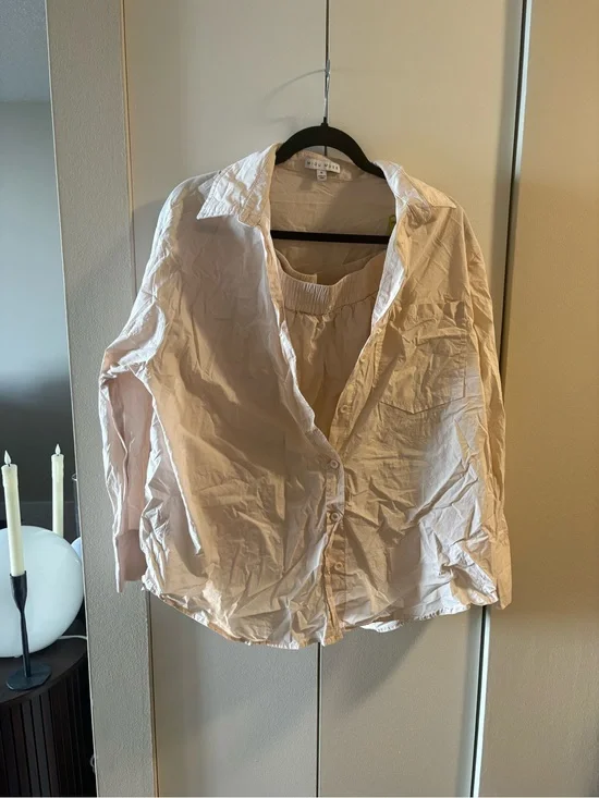 Matching Set Light Pink Button-Up Shirt with matching shorts