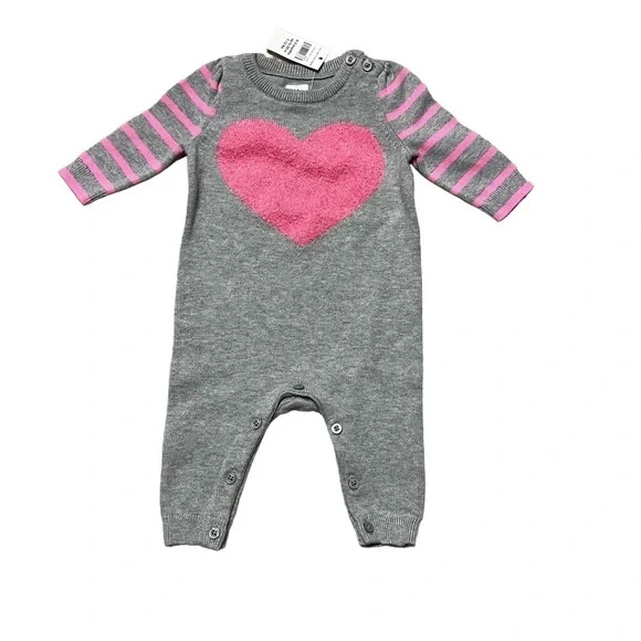 Gap Baby Knit Jumpsuit with Striped Sleeves and Heart