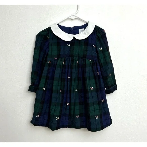 Gap x Sarah Jessica Parker Dress & Bloomers 2T Collared Blue Green Plaid Floral
