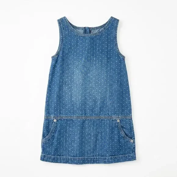 BABYGAP Kids Denim Pinafore Dress Blue Polka Dot Cotton GAP Toddler Girl 4