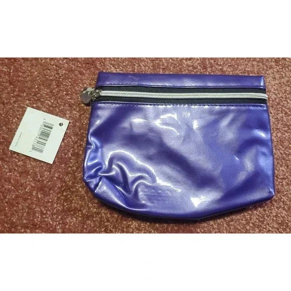 Nordstrom Make up Bag Purple Shiny Zip Travel Small‎