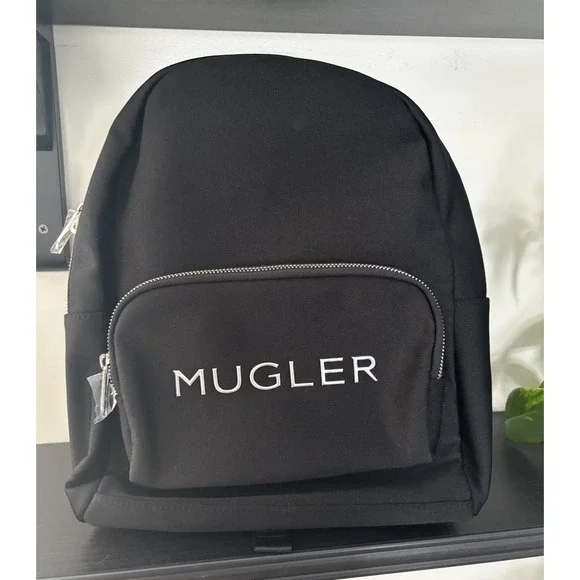 Mugler Black Backpack with Front Pocket and Zipper Closure - NEW Minimalist