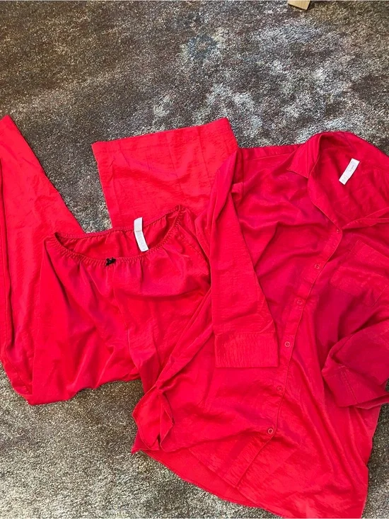 Red Matching Silk Pajama Set