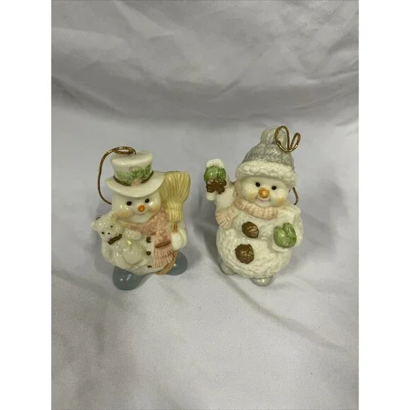 VTG Porcelain Christmas‎ SNOWMEN Ornaments Set Of 2 - D10