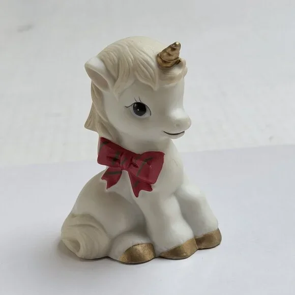 Christmas Ceramic Unicorn Figurine Bow Present Gift Holiday Decor