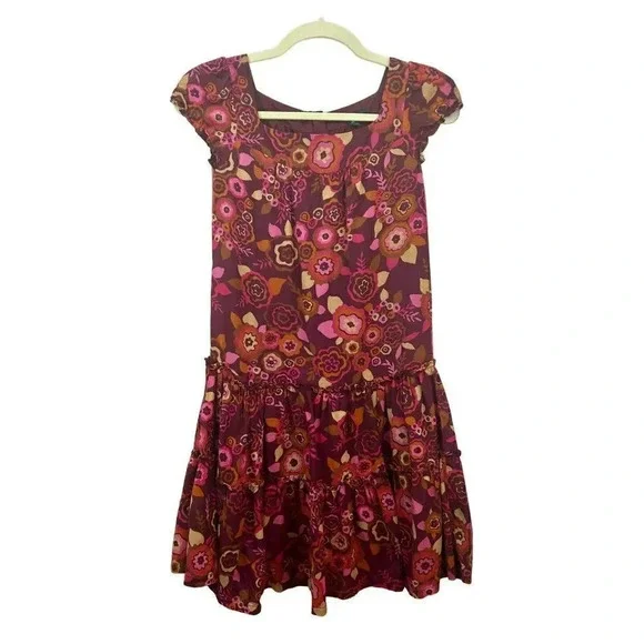 Gap Dress, Drop Waist, Tiered Bottom, Floral Print, Purple, Pink, Size 10, Large